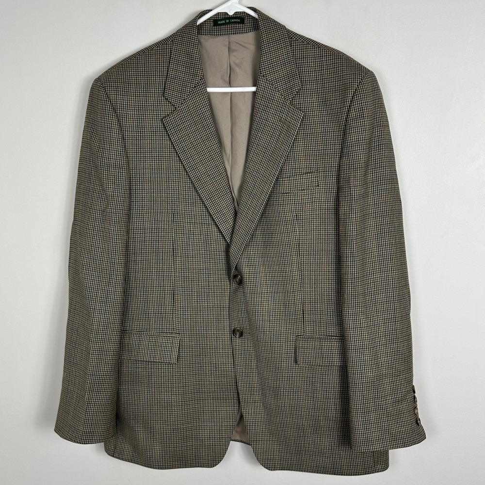 Lauren Ralph Lauren Mens Sport Coat 42R Houndstooth Brown Wool Blazer Jacket